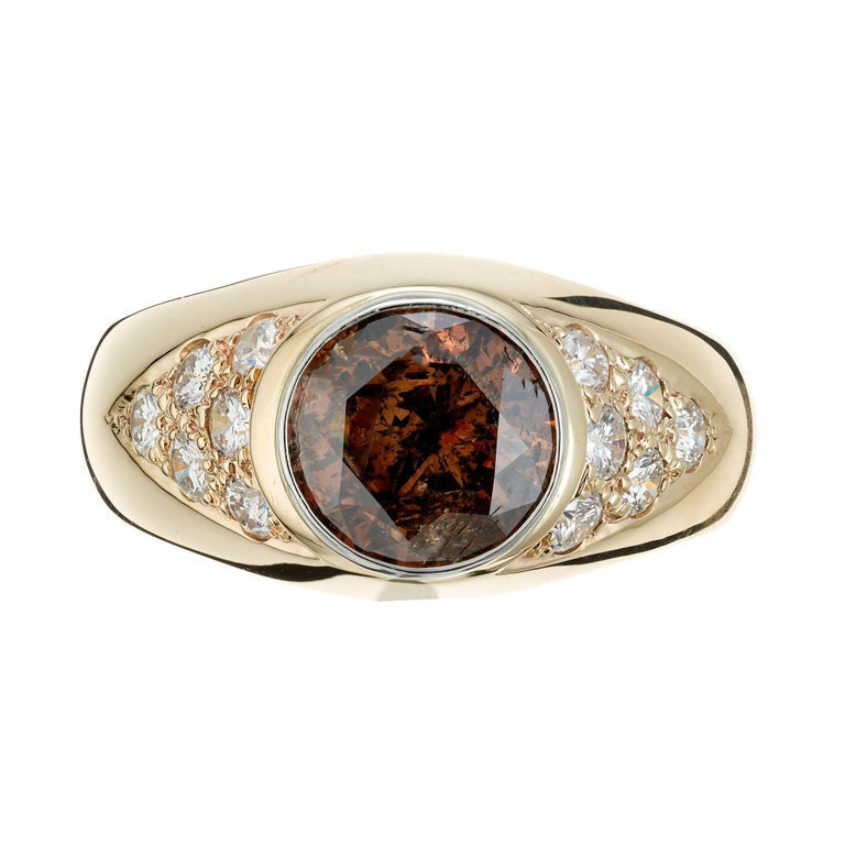 GIA Cert 2.80 Carat Orange Brown Diamond Gold Platinum Men's Ring – image 4