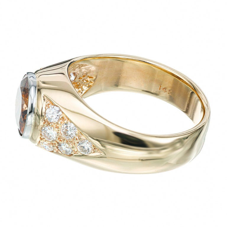 GIA Cert 2.80 Carat Orange Brown Diamond Gold Platinum Men's Ring – image 8