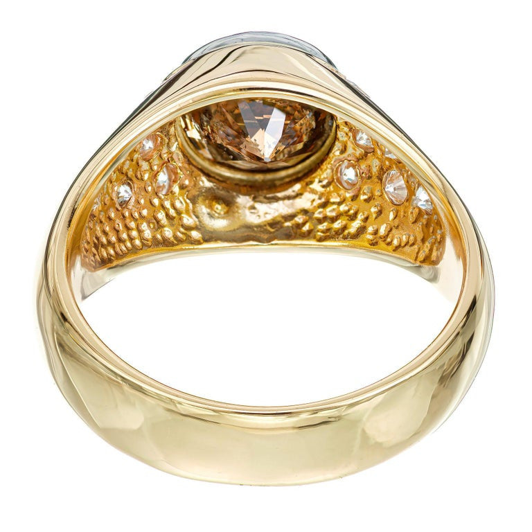 GIA Cert 2.80 Carat Orange Brown Diamond Gold Platinum Men's Ring – image 7