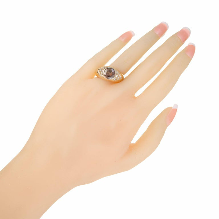 GIA Cert 2.80 Carat Orange Brown Diamond Gold Platinum Men's Ring – image 5