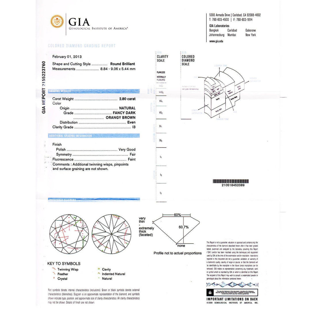 GIA Cert 2.80 Carat Orange Brown Diamond Gold Platinum Men's Ring – image 3