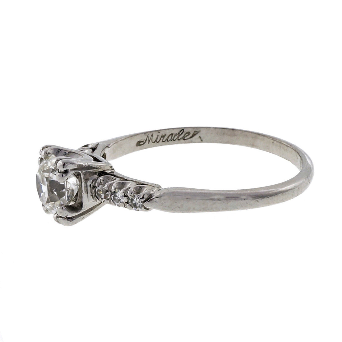Vintage 1930 .65ct Old European Cut Fish Tail Miracle Platinum Engagement Ring – image 3