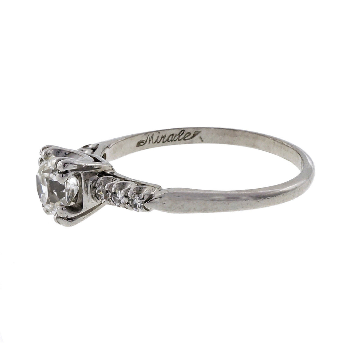 Vintage 1930 .65ct Old European Cut Fish Tail Miracle Platinum Engagement Ring – image 3