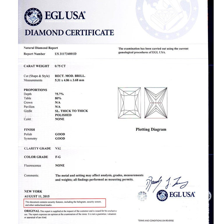 EGL .75 Carat Diamond White Gold Engagement Ring – image 3