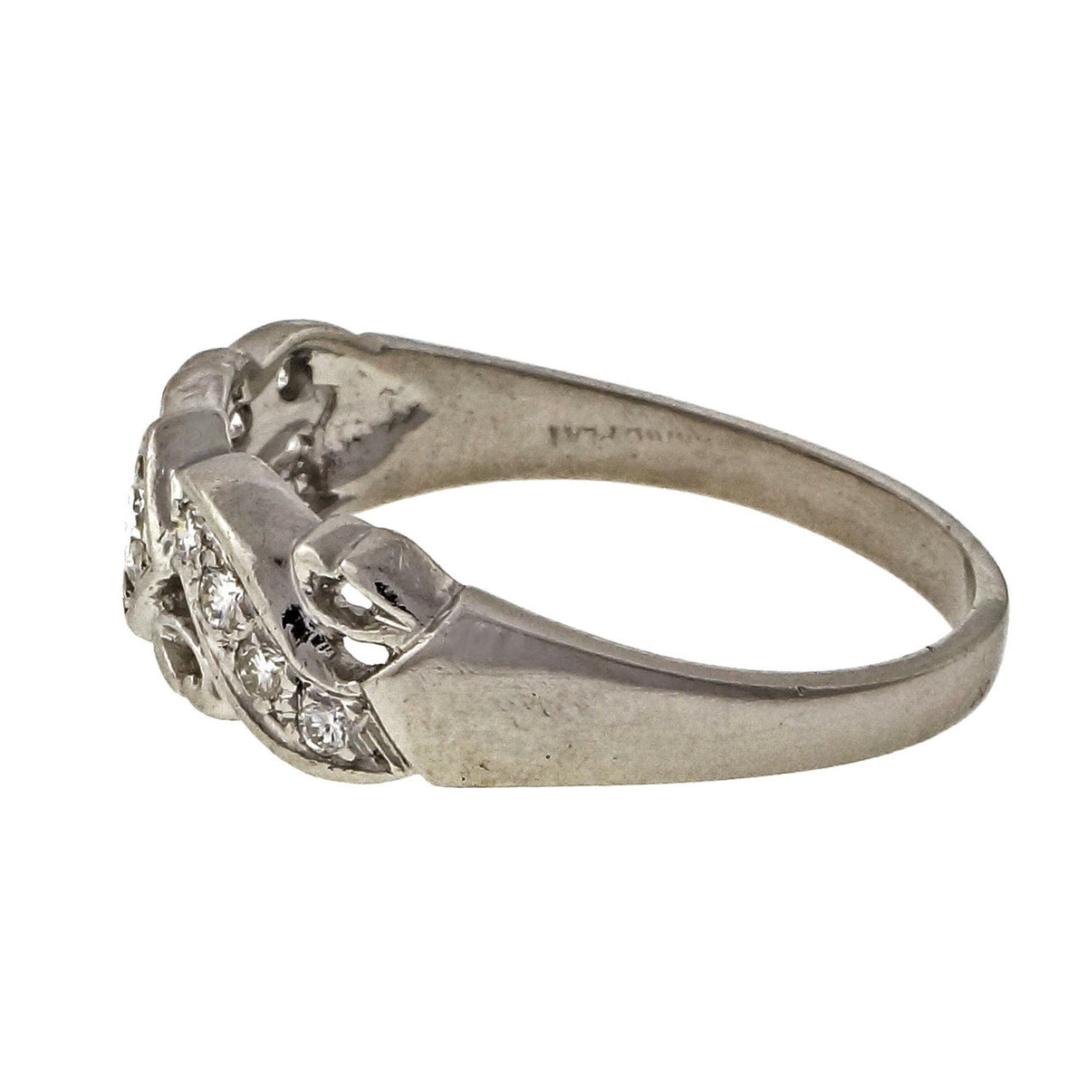 Vintage 1940 Size 11 ½ Men’s Ladies Platinum Open Work Diamond Band Ring – image 2