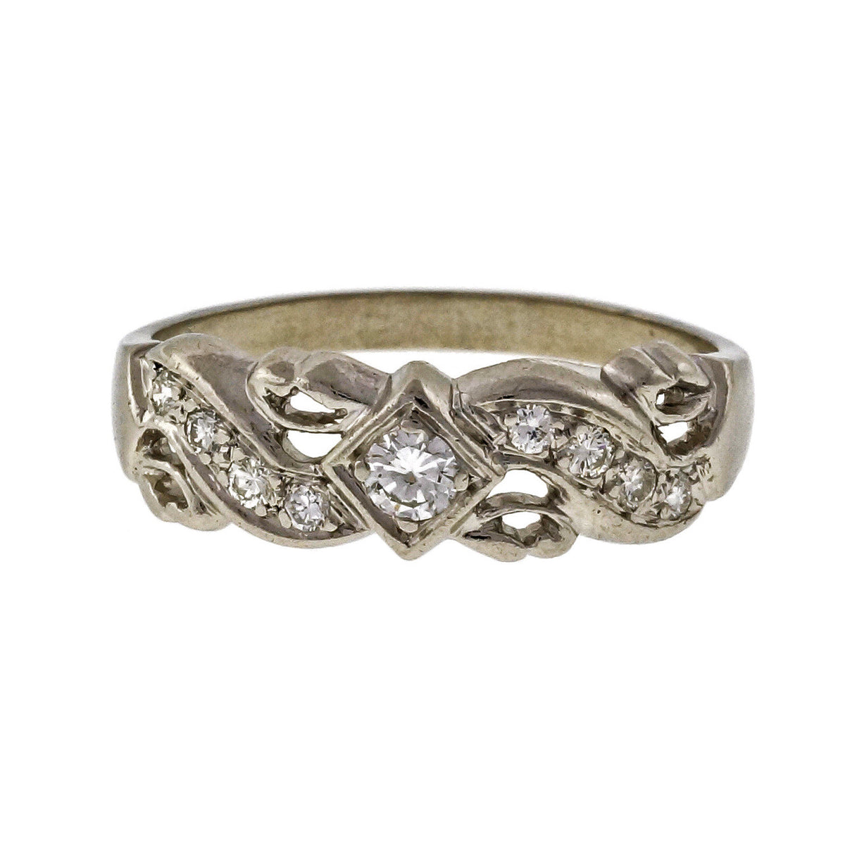 Vintage 1940 Size 11 ½ Men’s Ladies Platinum Open Work Diamond Band Ring