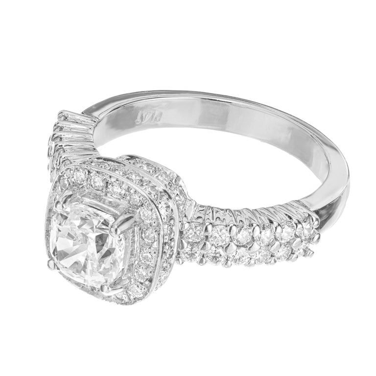GIA Certified 1.02 Carat Cushion Diamond Platinum Halo Engagement Ring – image 4