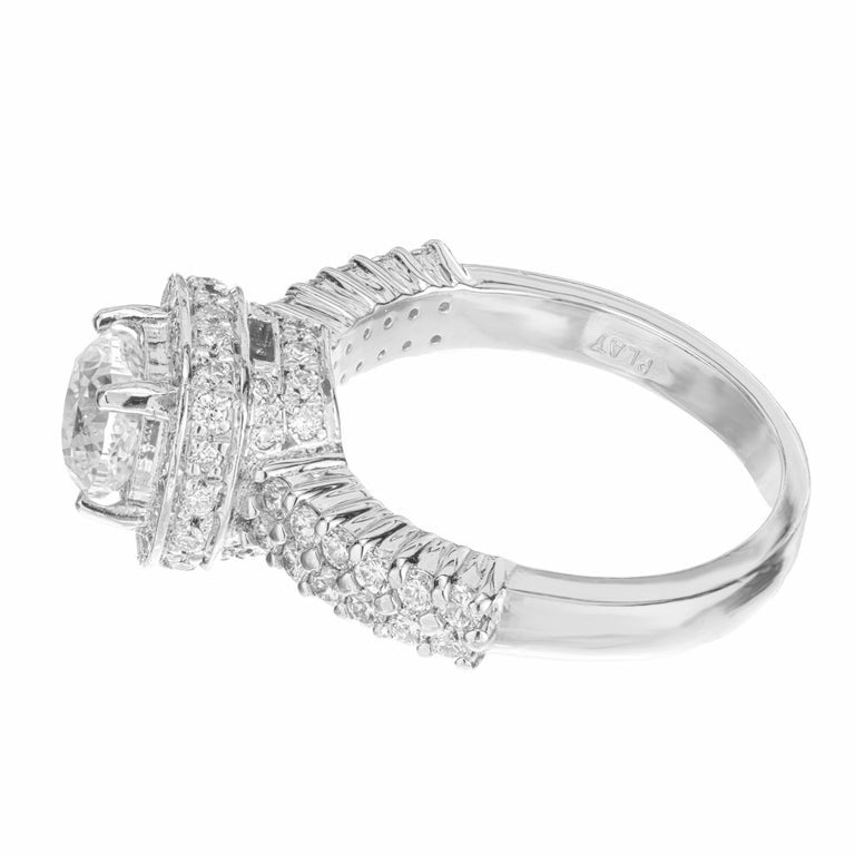 GIA Certified 1.02 Carat Cushion Diamond Platinum Halo Engagement Ring – image 5