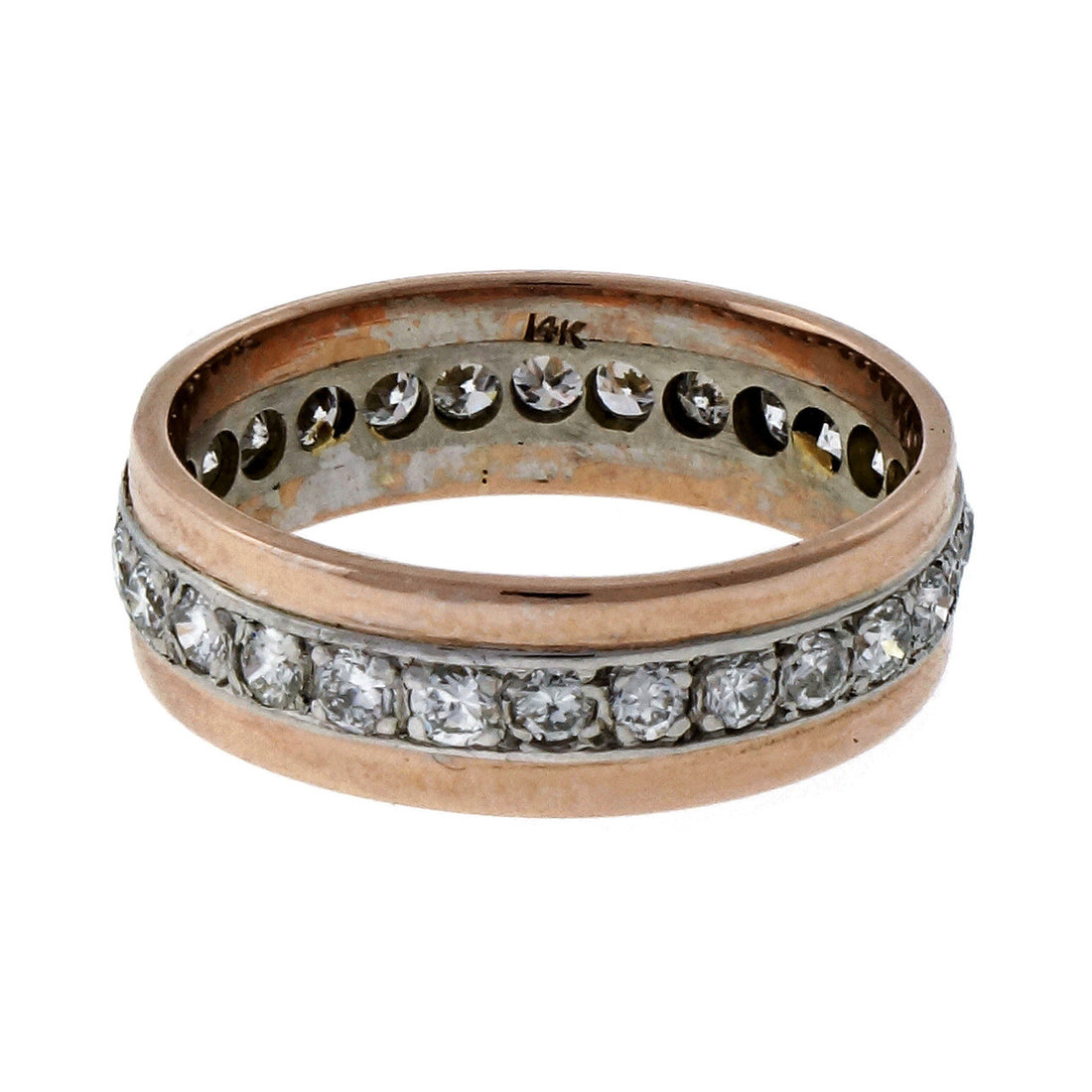 Vintage Retro 1940 14k Pink Gold Palladium 1.25ct Diamond Eternity Band Ring – image 3