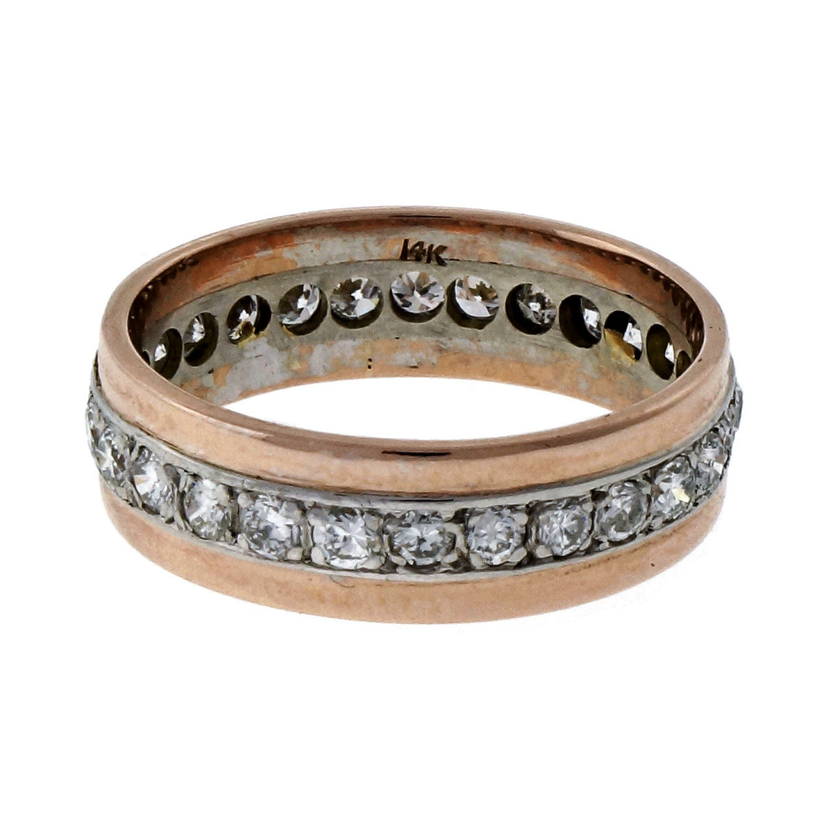 Vintage Retro 1940 14k Pink Gold Palladium 1.25ct Diamond Eternity Band Ring – image 3