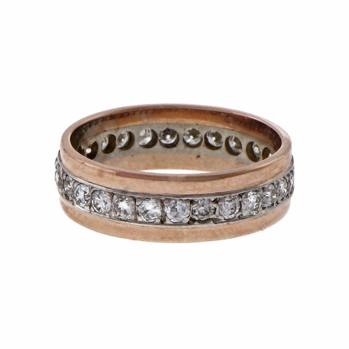 Vintage Retro 1940 14k Pink Gold Palladium 1.25ct Diamond Eternity Band Ring