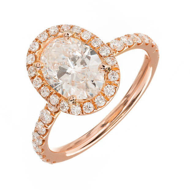 Oval Halo 18k Pink Gold Micro Pave Engagement Ring 1.23cts