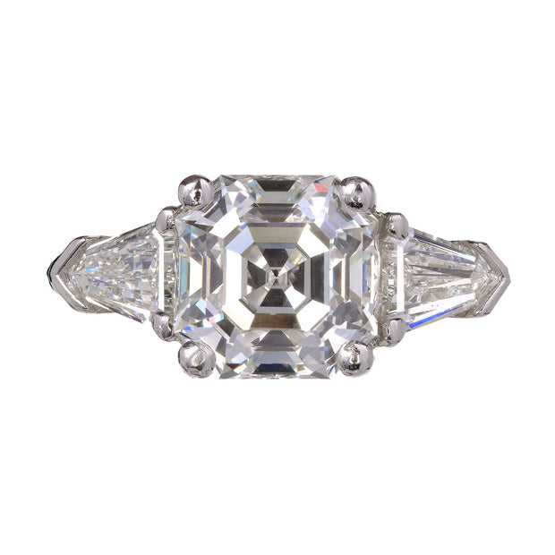 Peter Suchy Asscher Diamond Engagement Ring Platinum Bullet Cut Side Diamonds