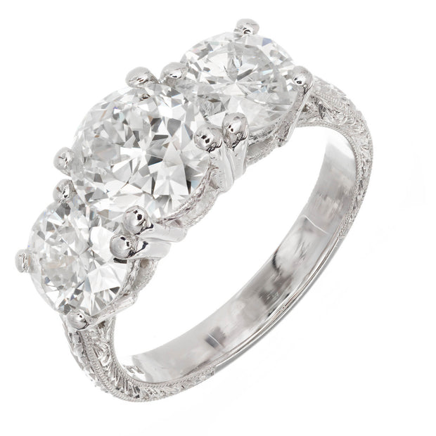 Peter Suchy Old European Cut Three Stone Engagement Ring Platinum