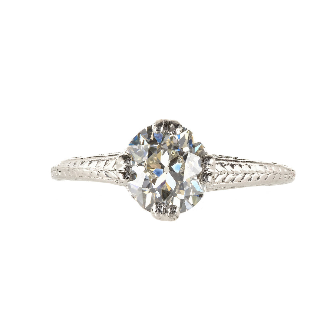 GIA Certified 1.28ct Diamond Filigree Victorian Solitaire Platinum Engagement Ring – image 3