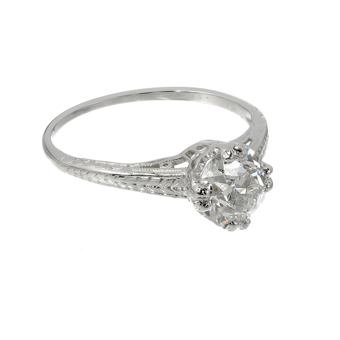 GIA Certified 1.28ct Diamond Filigree Victorian Solitaire Platinum Engagement Ring – image 4