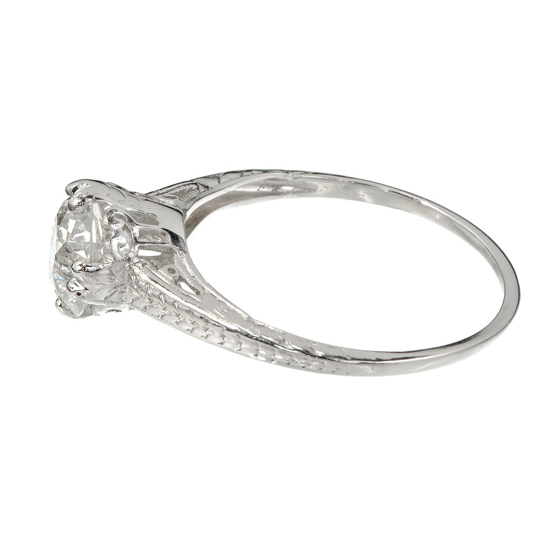 GIA Certified 1.28ct Diamond Filigree Victorian Solitaire Platinum Engagement Ring – image 5