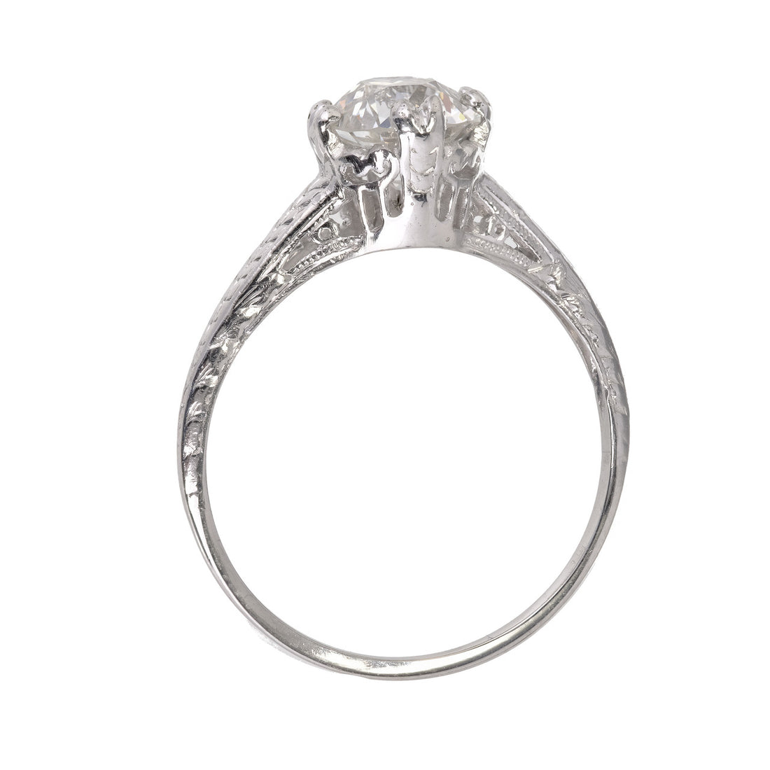 GIA Certified 1.28ct Diamond Filigree Victorian Solitaire Platinum Engagement Ring – image 8