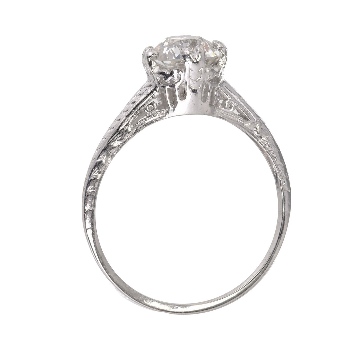 GIA Certified 1.28ct Diamond Filigree Victorian Solitaire Platinum Engagement Ring – image 8