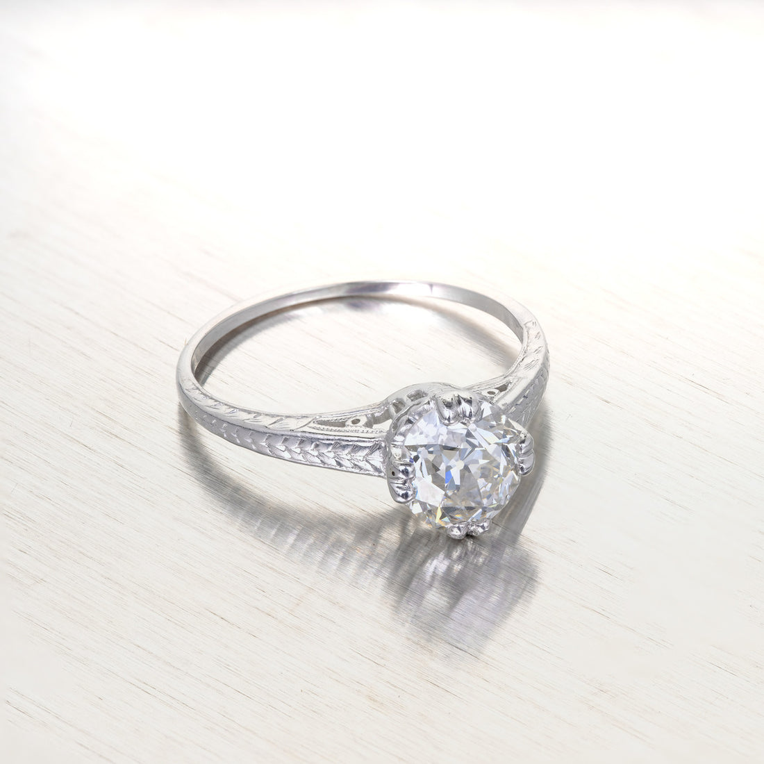 GIA Certified 1.28ct Diamond Filigree Victorian Solitaire Platinum Engagement Ring – image 2