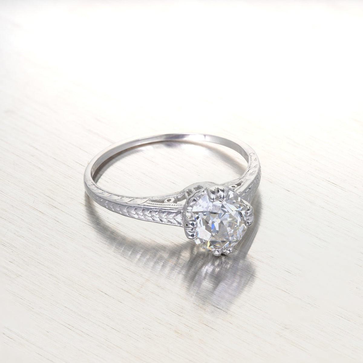 GIA Certified 1.28ct Diamond Filigree Victorian Solitaire Platinum Engagement Ring – image 2