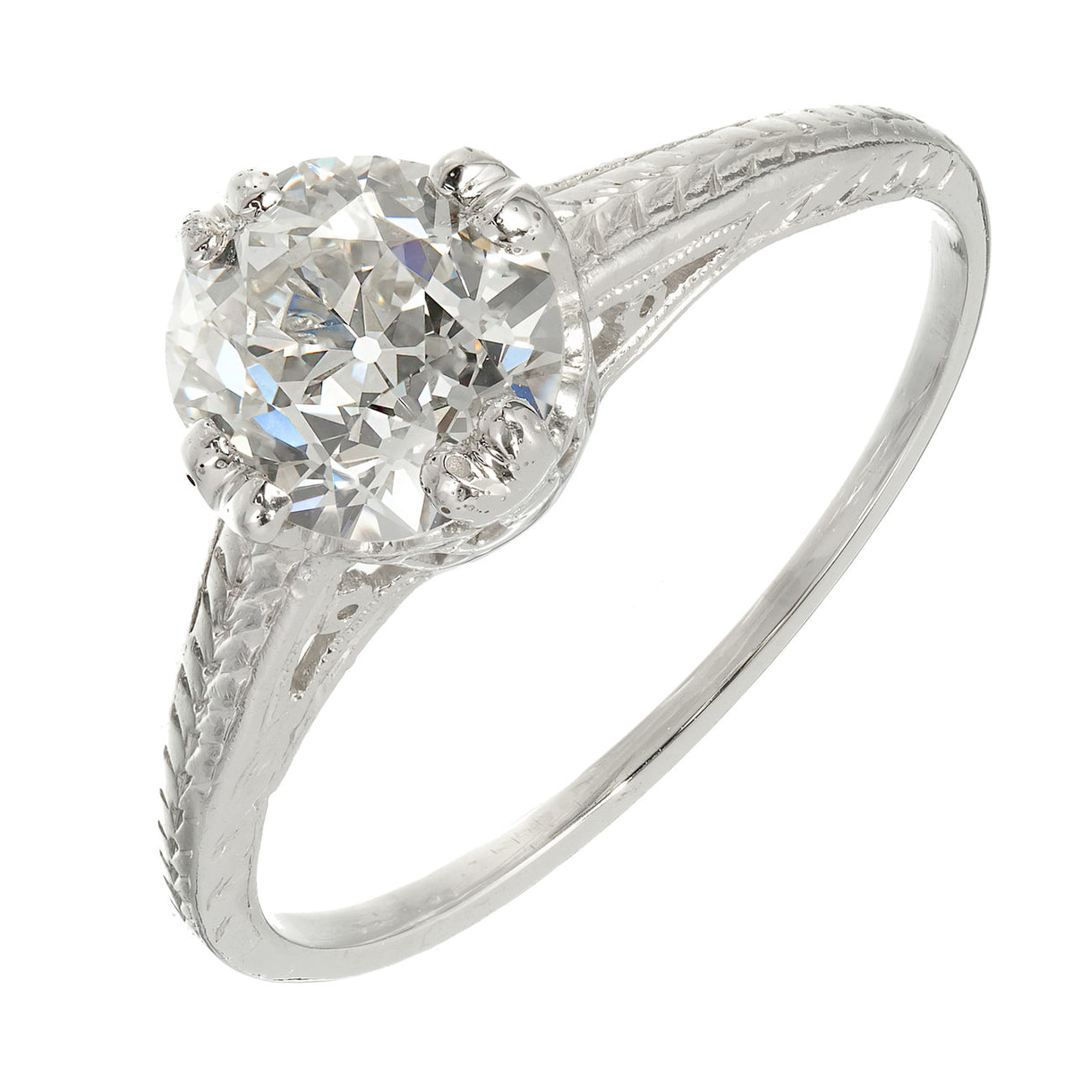 GIA Certified 1.28ct Diamond Filigree Victorian Solitaire Platinum Engagement Ring