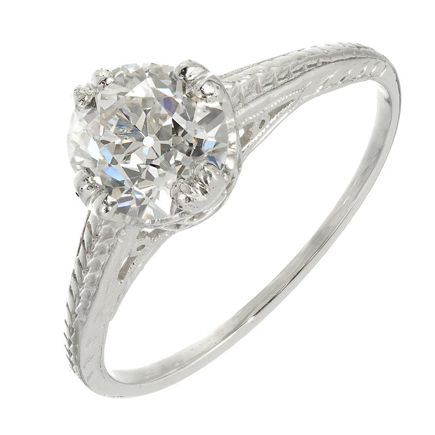 GIA Certified 1.28ct Diamond Filigree Victorian Solitaire Platinum Engagement Ring