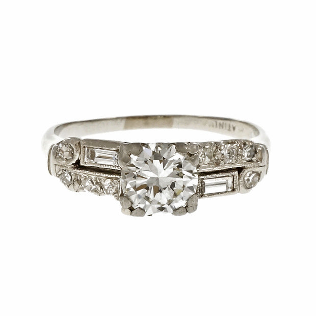 Vintage 1940 Transitional Cut Diamond Engagement Ring Platinum