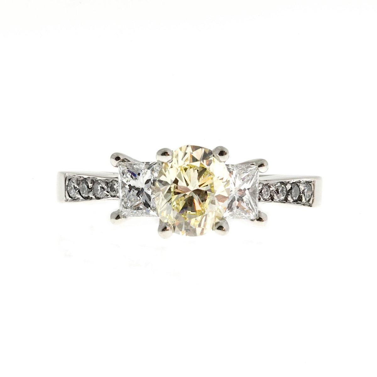 Estate Light Yellow Diamond Engagement Ring Princess Cut Sides 14k White Gold