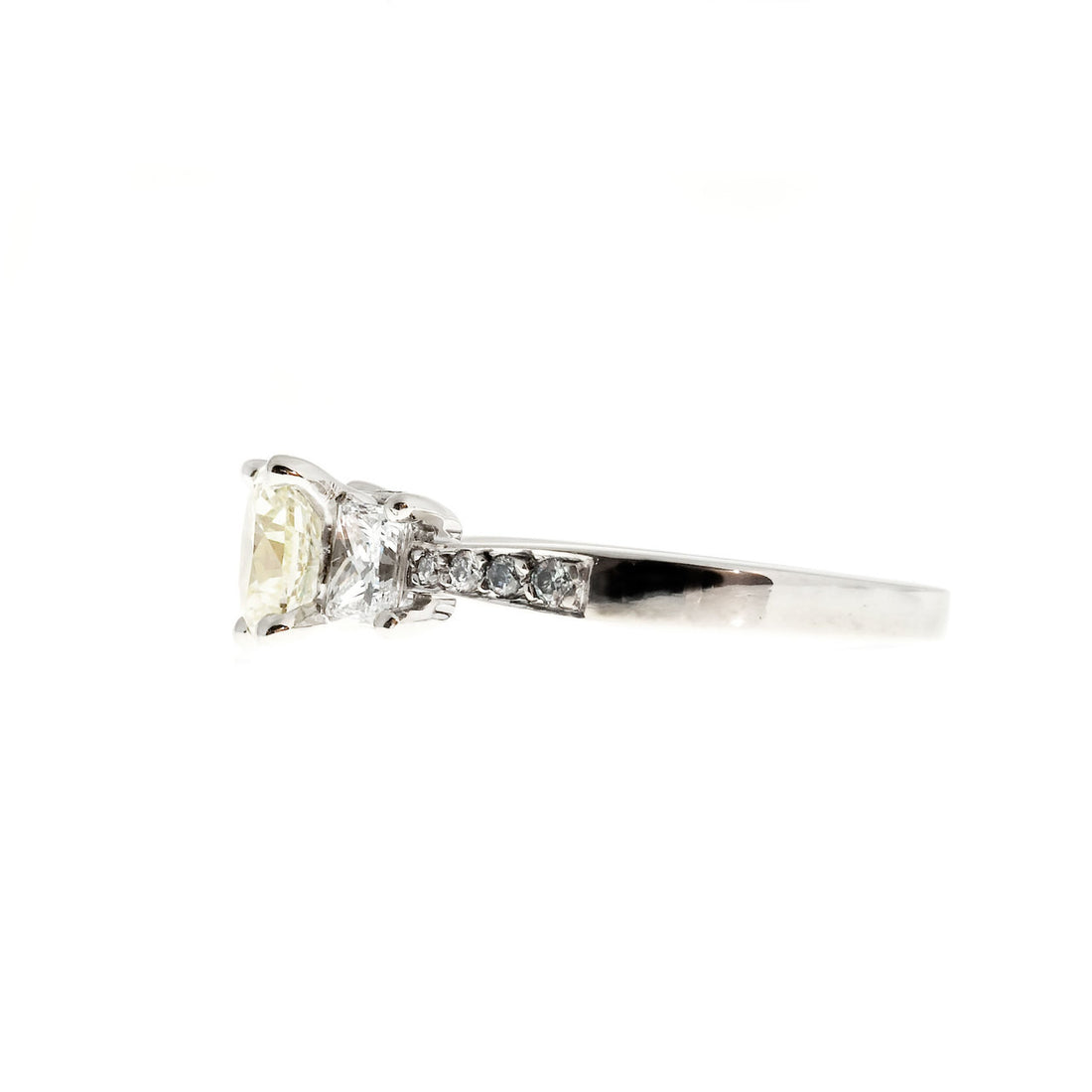 Estate Light Yellow Diamond Engagement Ring Princess Cut Sides 14k White Gold – image 2