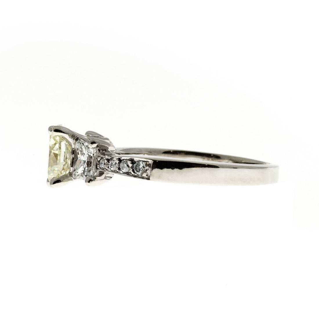 Estate Light Yellow Diamond Engagement Ring Princess Cut Sides 14k White Gold – image 3