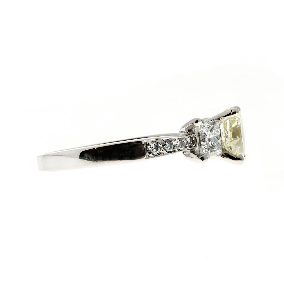 Estate Light Yellow Diamond Engagement Ring Princess Cut Sides 14k White Gold – image 4