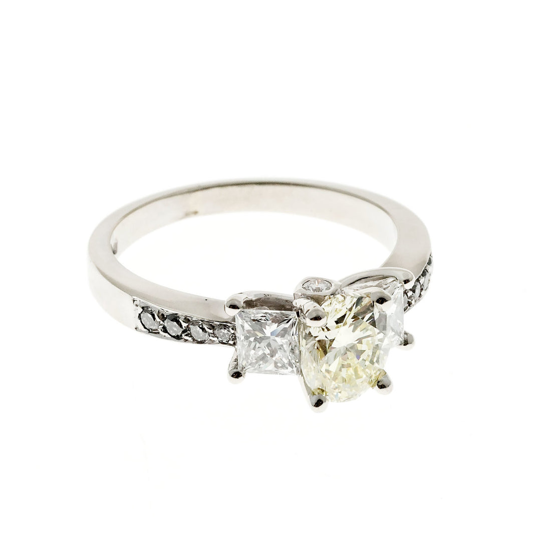 Estate Light Yellow Diamond Engagement Ring Princess Cut Sides 14k White Gold – image 5