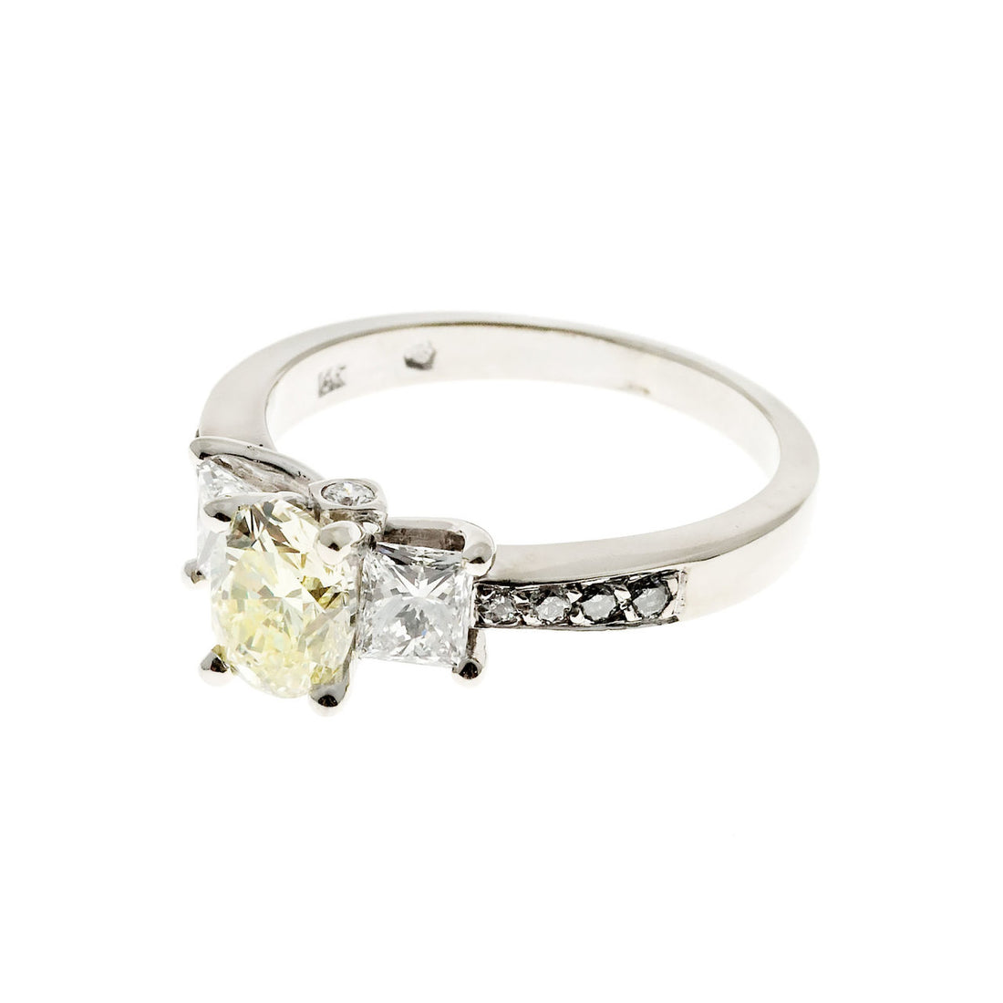 Estate Light Yellow Diamond Engagement Ring Princess Cut Sides 14k White Gold – image 6