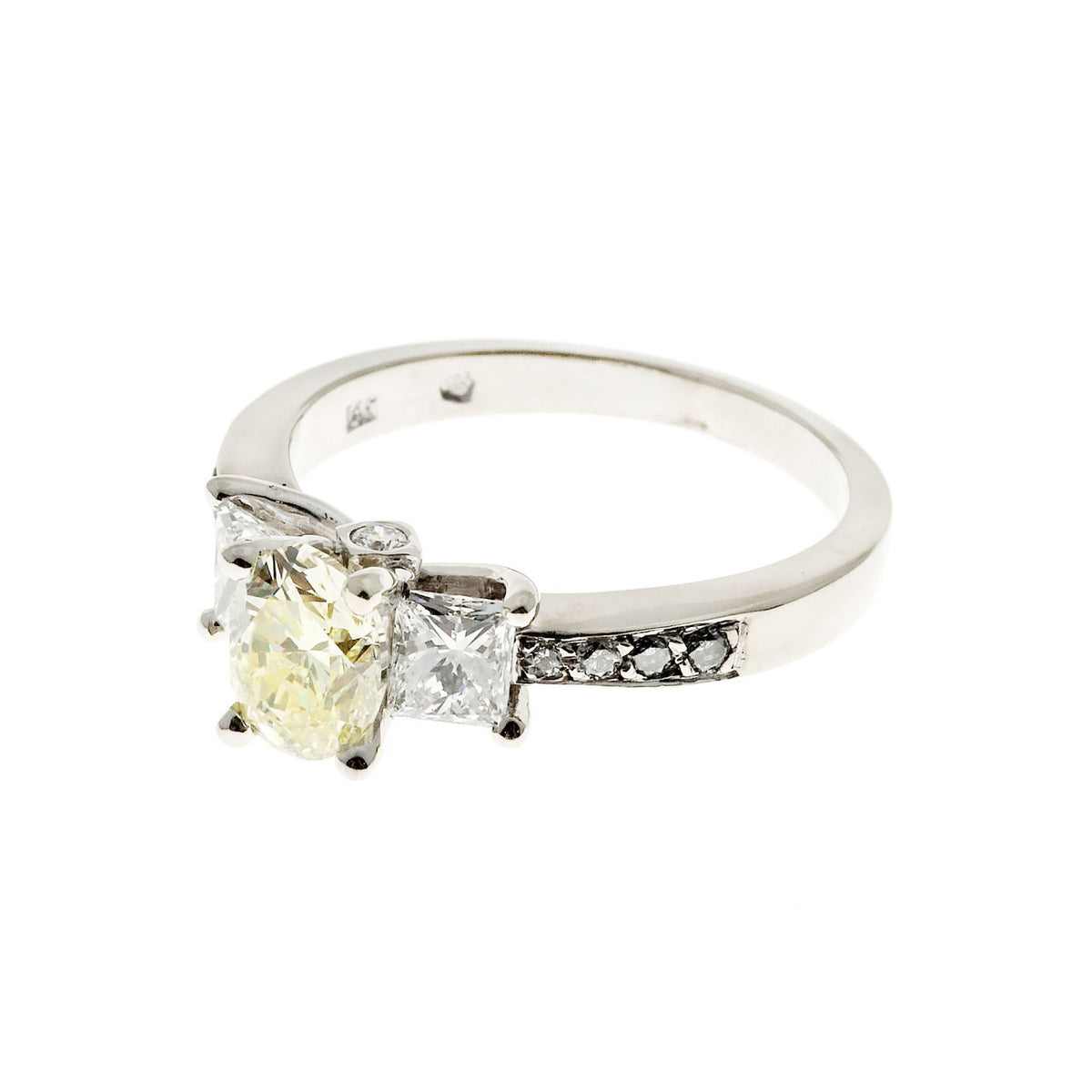 Estate Light Yellow Diamond Engagement Ring Princess Cut Sides 14k White Gold – image 6