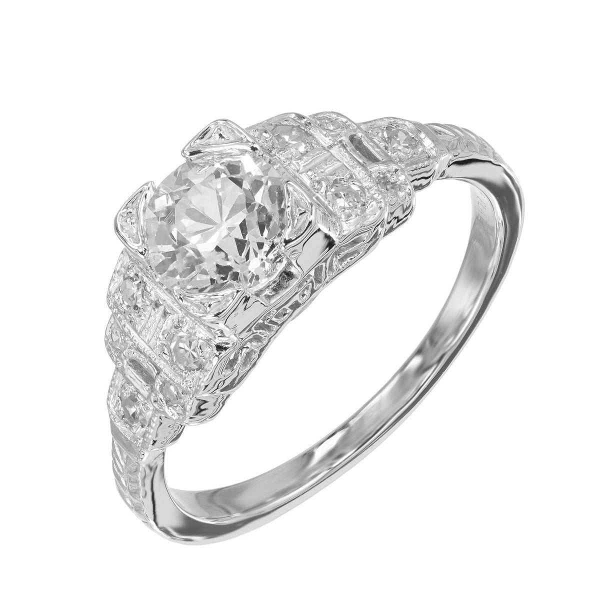 EGL .88 Carat Diamond Old European Cut Art Deco Platinum Engagement Ring