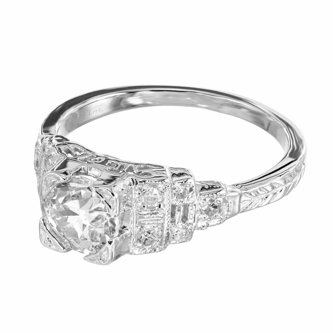 EGL .88 Carat Diamond Old European Cut Art Deco Platinum Engagement Ring – image 2