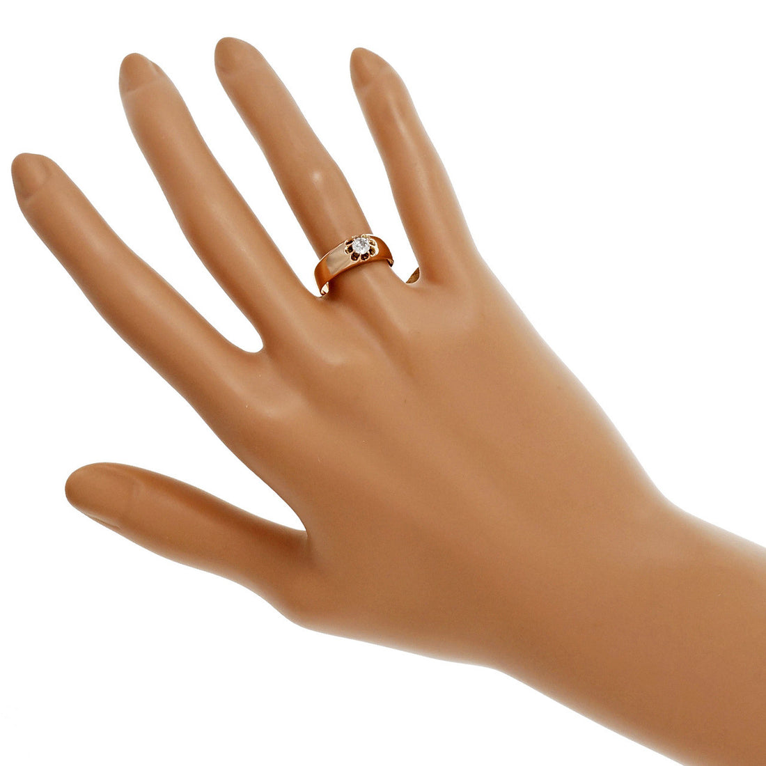 Antique Old Mine Brilliant Cut Diamond Gypsy Ring 14k Pink Gold – image 6