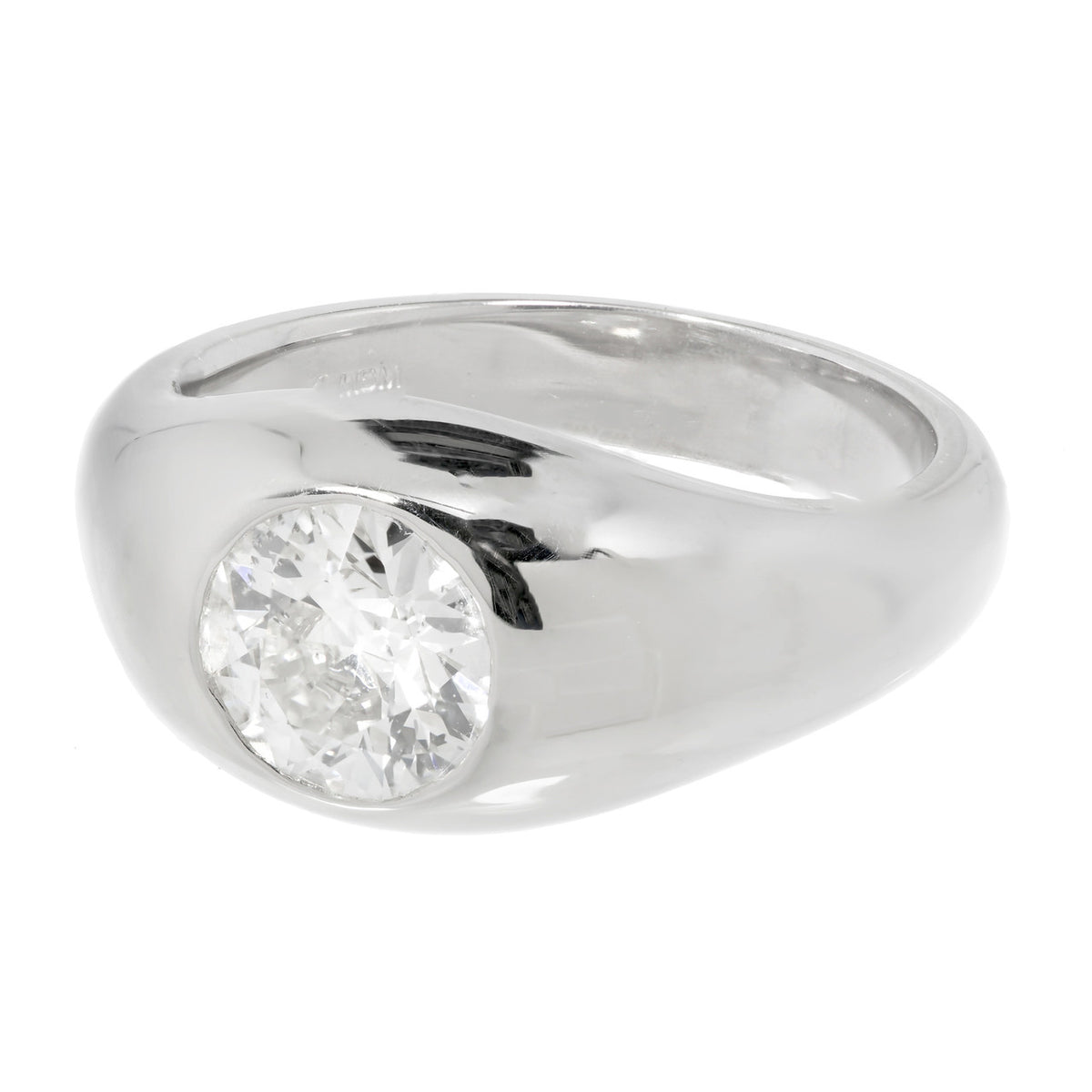 Estate Men’s Old European Brilliant Cut Diamond Ring 14k White Gold