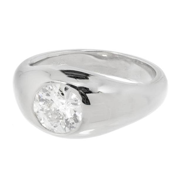 Estate Men’s Old European Brilliant Cut Diamond Ring 14k White Gold