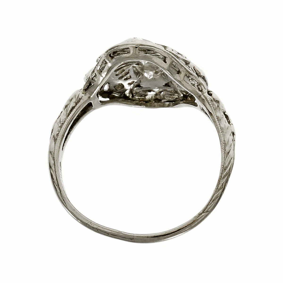 Art Deco 1930 Filigree Old European Round & Triangle Diamond Ring Platinum – image 5