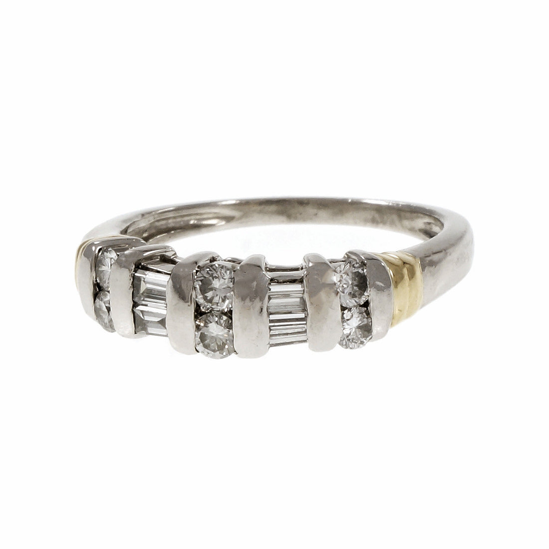 Estate Round Baguette Graduated Diamond Wedding Band Ring Platinum 18k Gold – image 3
