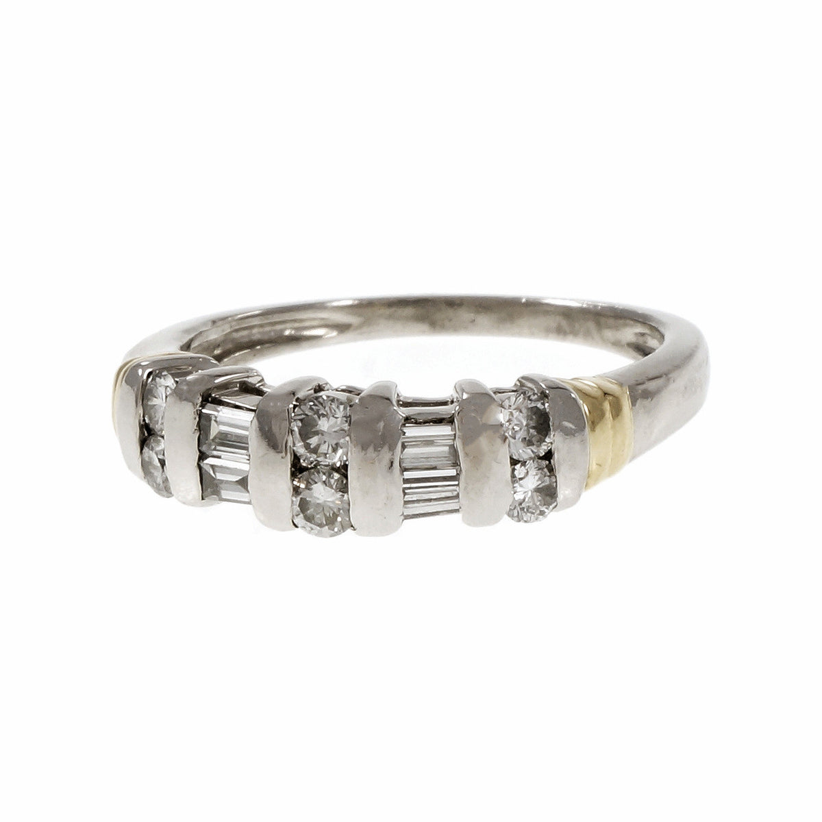Estate Round Baguette Graduated Diamond Wedding Band Ring Platinum 18k Gold – image 3