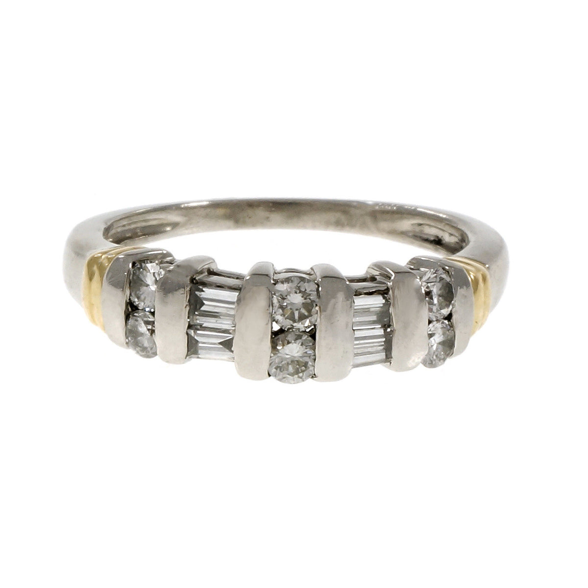 Estate Round Baguette Graduated Diamond Wedding Band Ring Platinum 18k Gold
