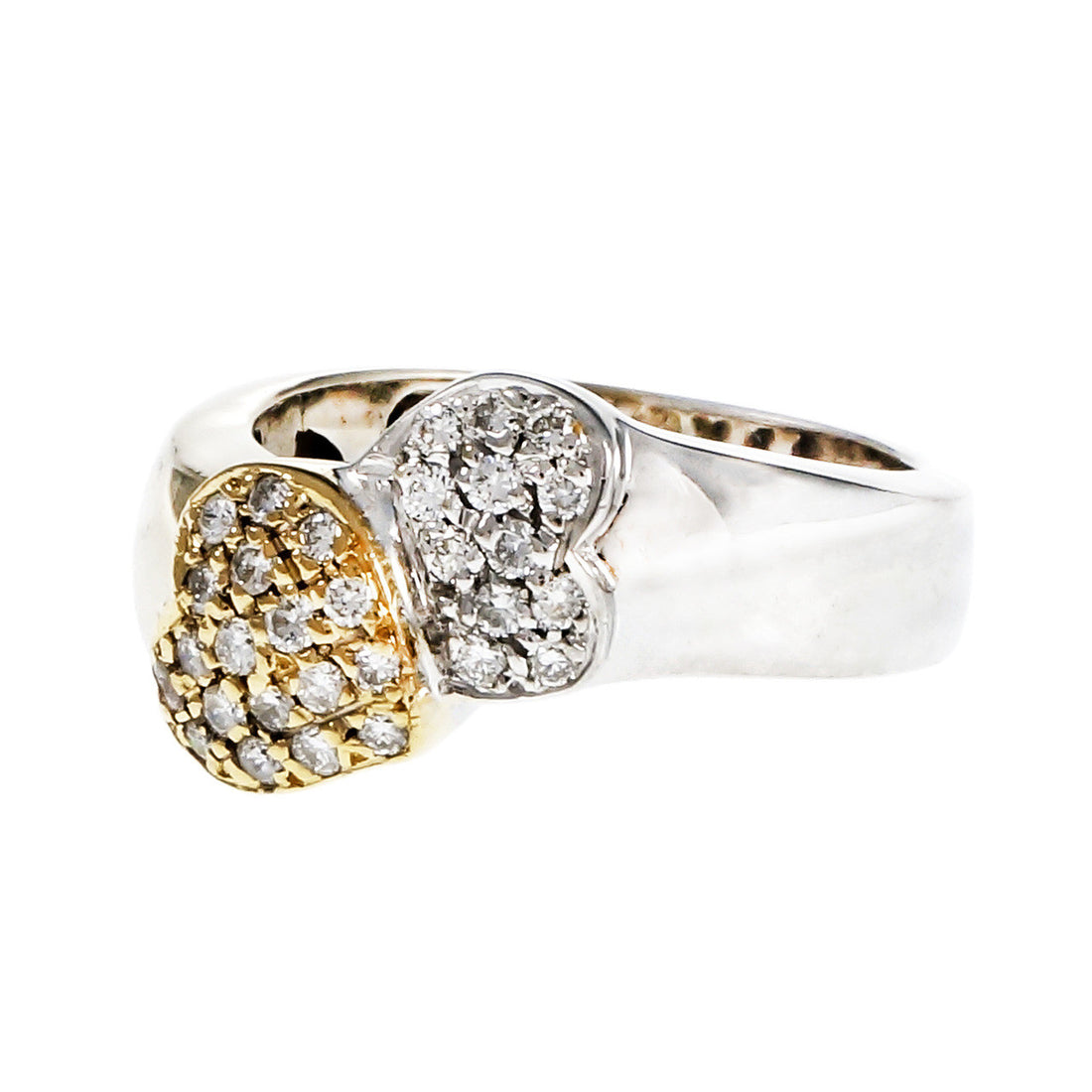 Estate Two Heart Pavé Diamond Ring 18k Yellow White Gold – image 3