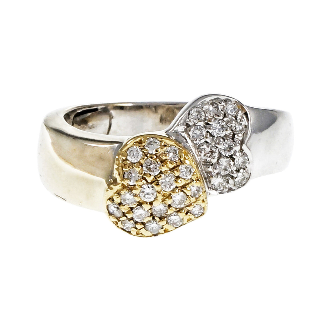 Estate Two Heart Pavé Diamond Ring 18k Yellow White Gold – image 2