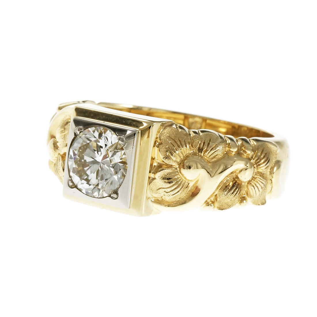 Vintage 1950 Men’s Jabel Ring Transitional Cut Diamond 14k Yellow Gold – image 2