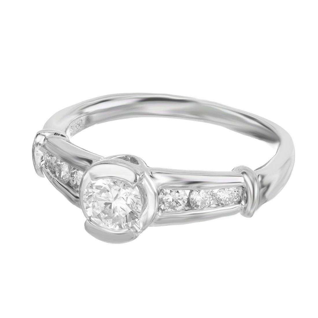 EGL .37 Carat Bezel Set Round Diamond Platinum Engagement Ring – image 4