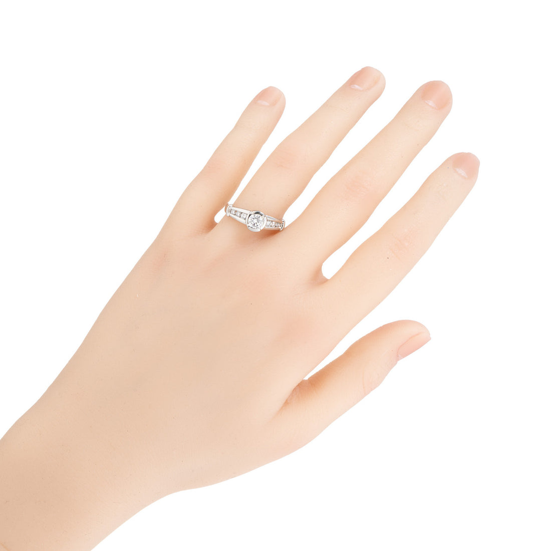 EGL .37 Carat Bezel Set Round Diamond Platinum Engagement Ring – image 5