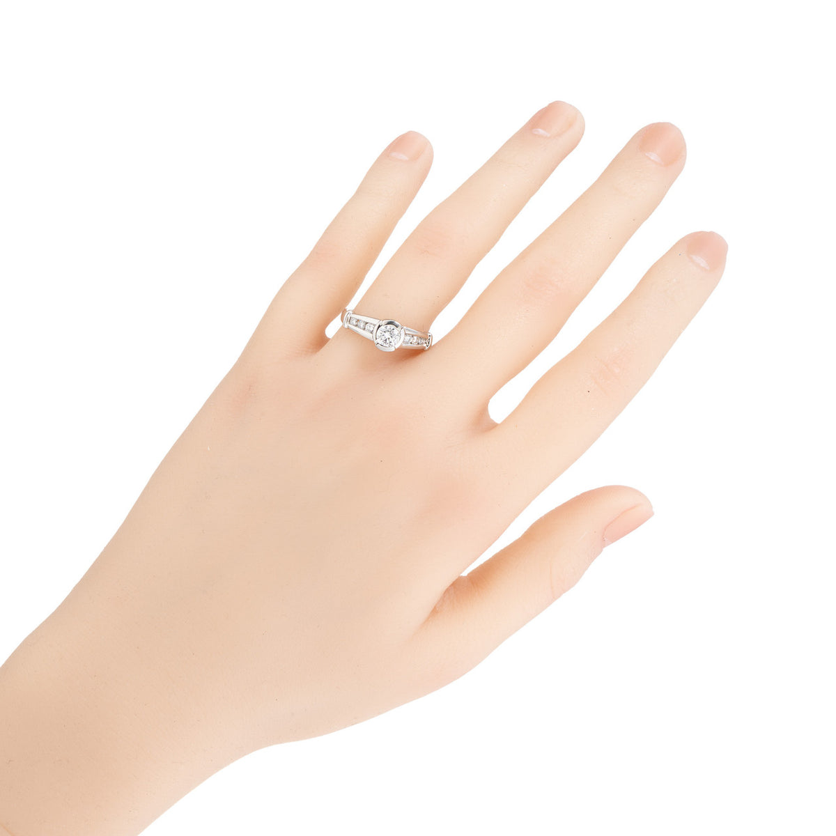 EGL .37 Carat Bezel Set Round Diamond Platinum Engagement Ring – image 5